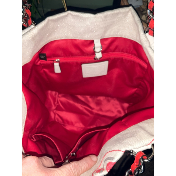 Coach Poppy Flower Whipstitch Light Khaki Duffel Bucket Large Tote LMTED ED - Picture 10 of 11